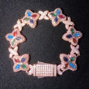 Iced R-Gold All Stones C-Flower Bracelet